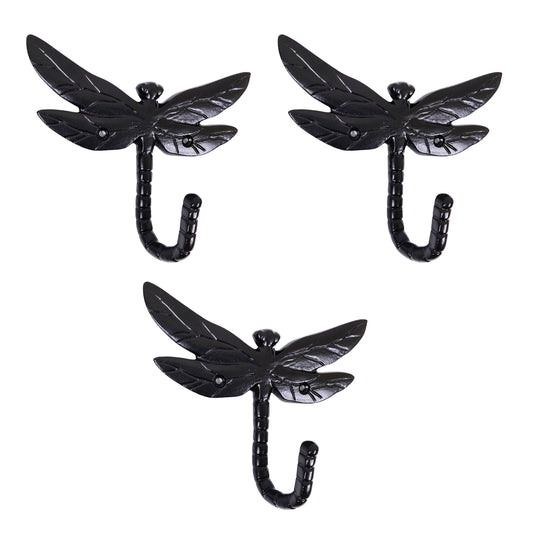 AYZCORP Set of 3 Cast Iron Dragonfly Shape Coat Hooks Wall Art Decor-Dragonfly Shape Hangers and Key Holder-Clothes Rack and Backpack Hanger-Coat Hooks Home Decor for Storage,Living Room