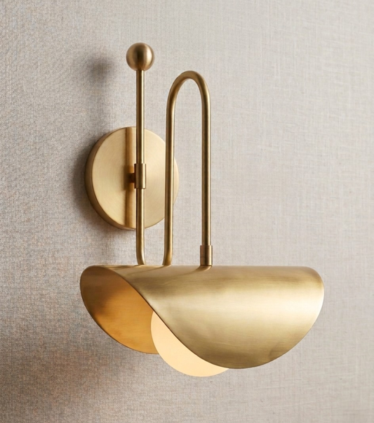 1950's Mid Century Italian Brass Diabolo Sconce, Raw Brass Finish Lamp