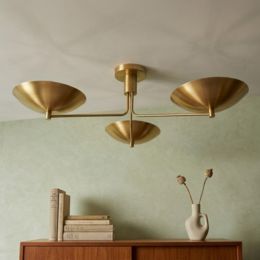 Three-Light Brass Sputnik Flush Mount | Mid-Century Modern Stilnovo Lighting Fixture