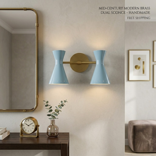 Modern Minimalist Double Arm Brass Wall Sconce – Elegant Dual Light Fixture