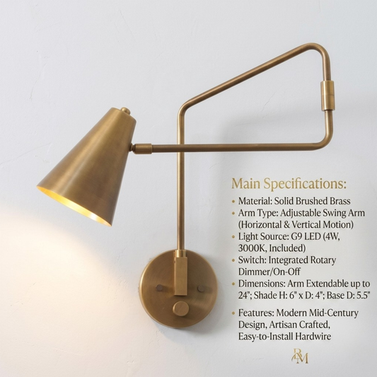 950's Mid Century Italian Brass Diabolo Sconce, Raw Brass Finish Lamp