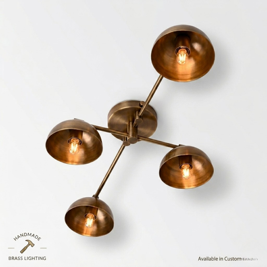 Handmade Mid-Century Modern Brass Chandelier | Cone Shade Pendant Light