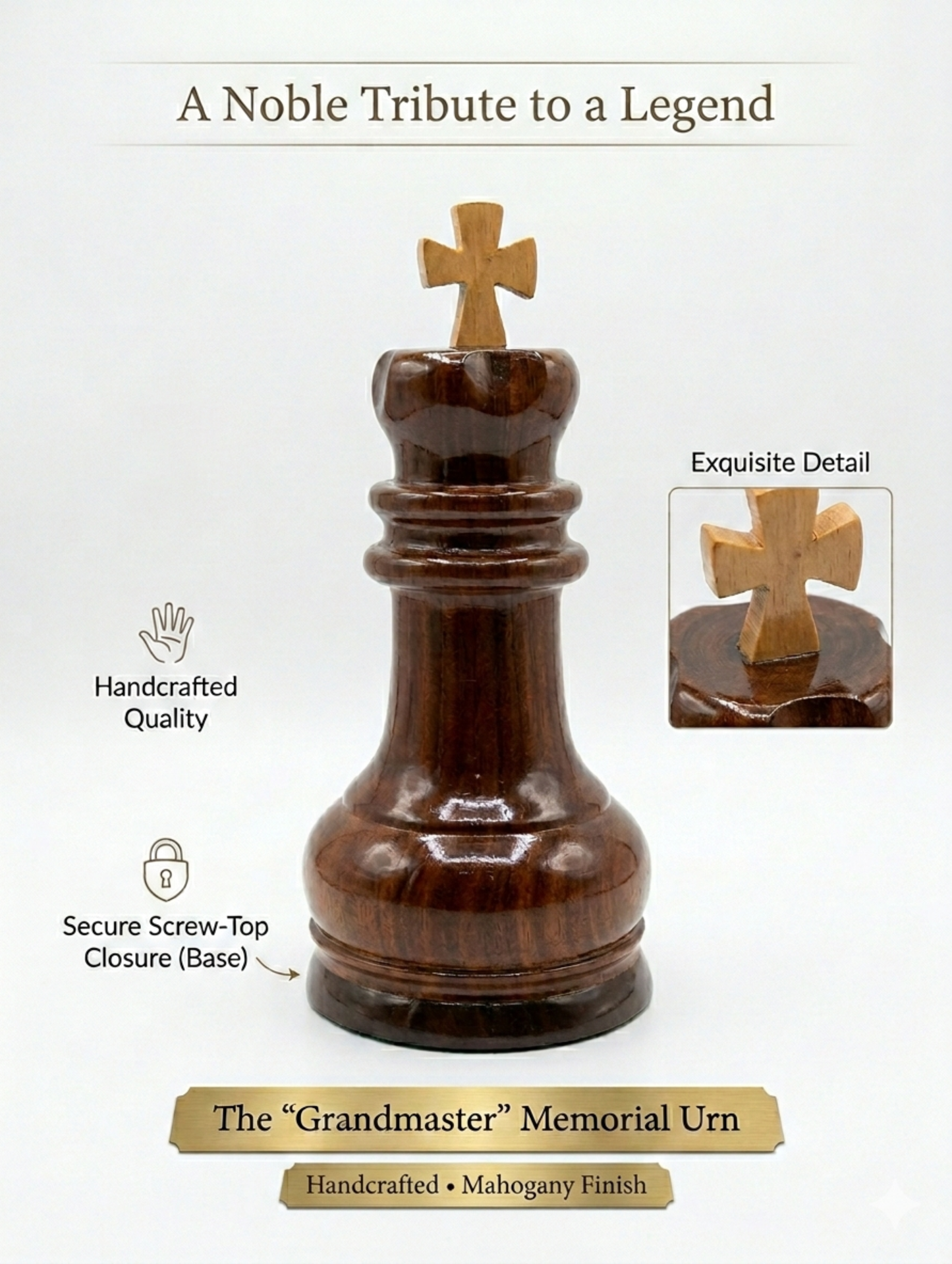 Chess King Keepsake Urn Very Unique Rosewood Chess King Cremation Urn for Adults-Cremation Urn for Human Ashes- Wooden Urn for Your Loved Ones-Home Decorative Urn