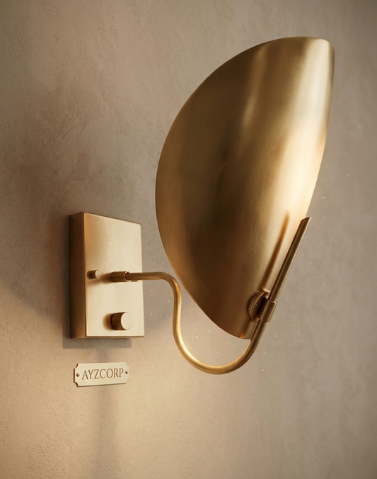1950's Mid Century Italian Brass Diabolo Sconce, Raw Brass Finish Lamp