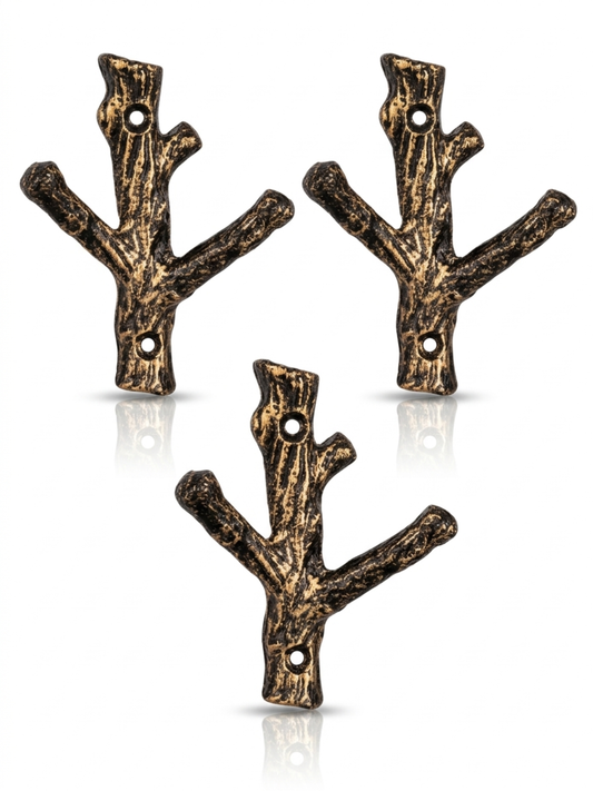 AYZCORP Set of 3 Aluminium Tree Branch Shape Coat Hooks Wall Art Decor-Vintage Tree Branch Shape Hangers and Holder-Clothes Rack and Backpack Hanger-Coat Hooks Home Decor for Storage,Living (Copper)