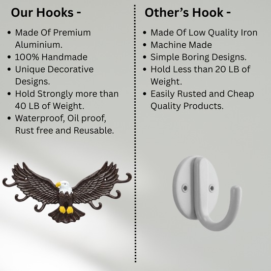 Bald Eagle Shape hook For Wall Mount-Aluminium Hook for Wall-Animal Theme Hooks Hangers Rack Organiser Walls Art Home Decor Hook for Storage, Living Room, Hallway