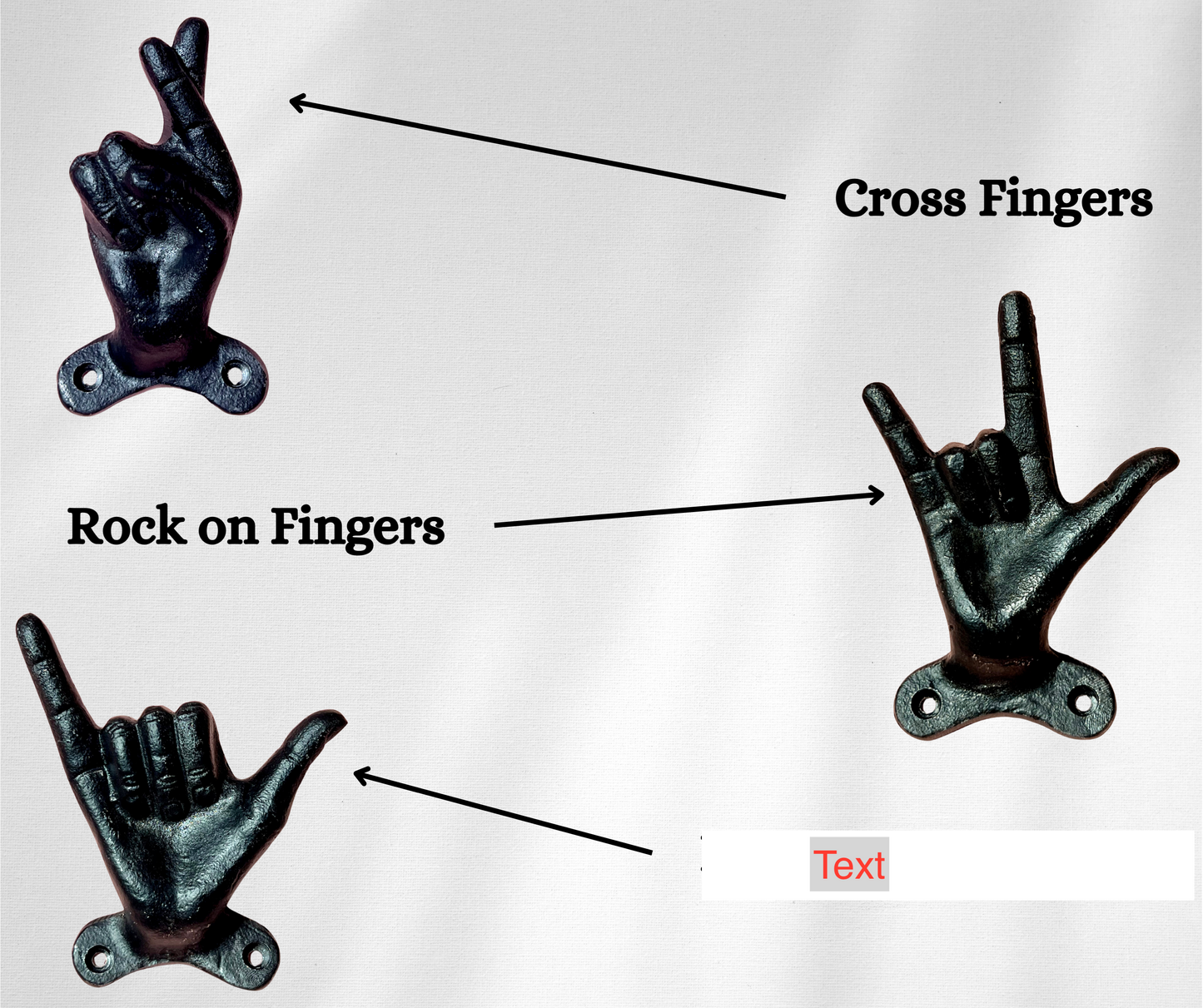 Set of 3 Hand Gesture Decorative Wall Hooks, 4 Inches High-Hang Loose-Rock On-Cross Fingers Gestures. Unique Stylish Key or Towel Hangers Backpack Hanger-Coat Hooks Home Decor for Storage