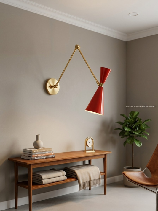 1950's Mid Century Italian Brass Diabolo Sconce, Orange Finish Lamp