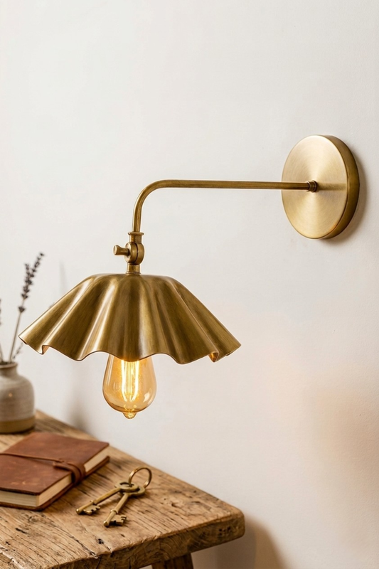 1950's Mid Century Italian Brass Diabolo Sconce, Raw Brass Finish Lamp