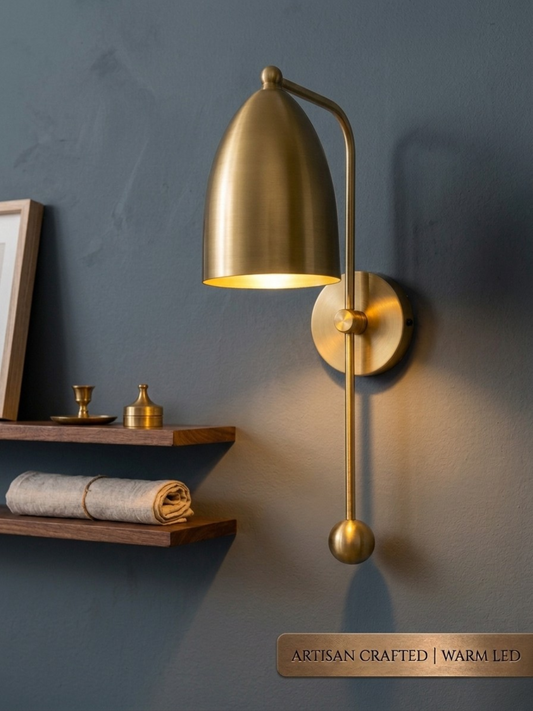 Luxury Brass Wall Sconce, Modern Bedside Wall Lamp, Minimalist Gold Mount Light, Bedroom Decor