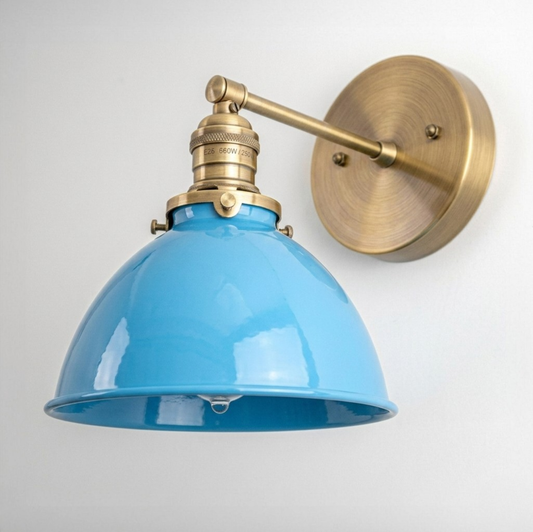 1950's Mid Century Italian Brass Diabolo Sconce, Sky Blue Finish Lamp