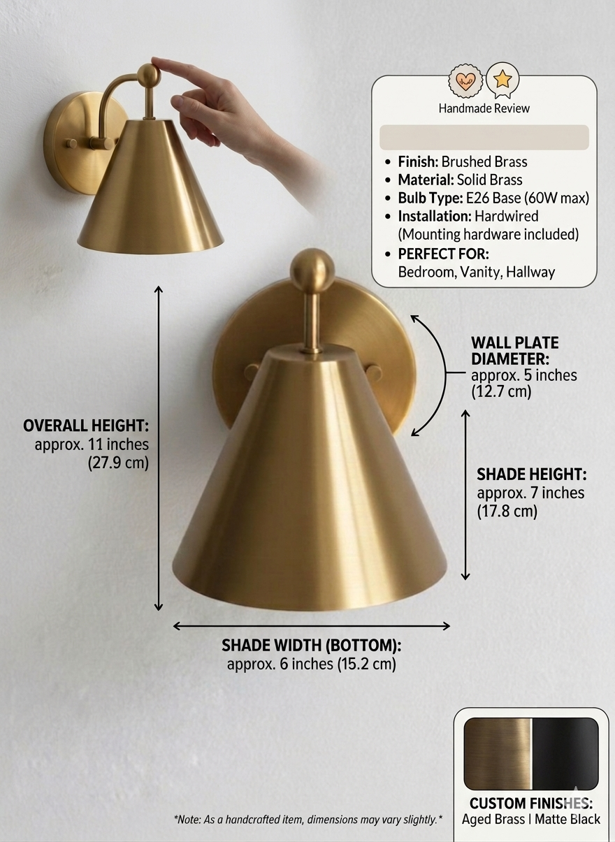 Mid-Century Brushed Brass Wall Sconce: Modern Cone Light For Home Decor & Office