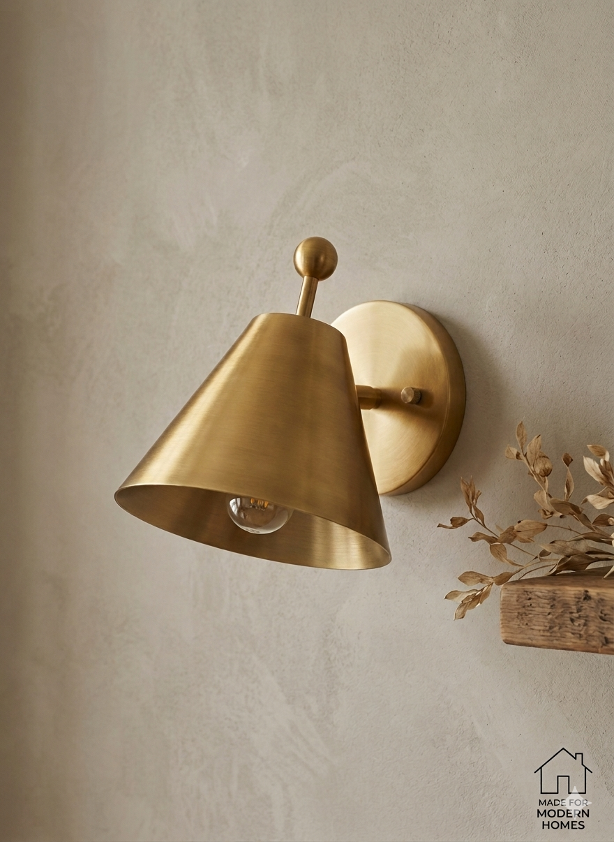 Mid-Century Brushed Brass Wall Sconce: Modern Cone Light For Home Decor & Office