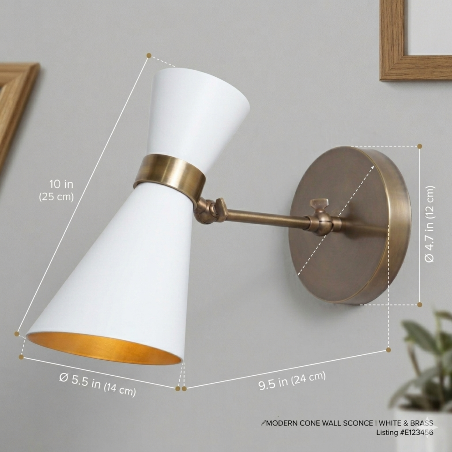 1950's Mid Century Italian Brass Diabolo Sconce, White Finish Lamp