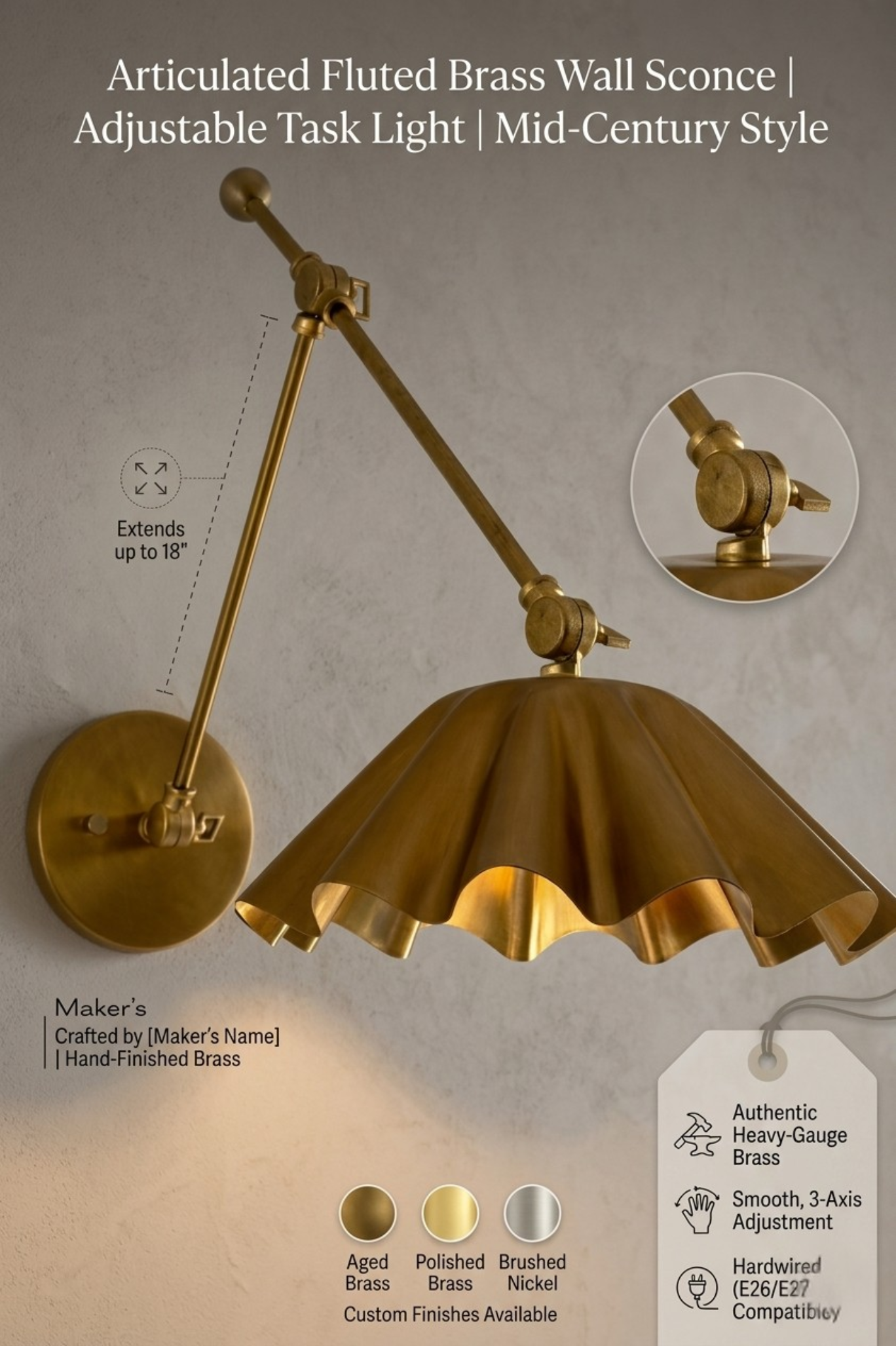1950's Mid Century Italian Brass Diabolo Sconce, Raw Brass Finish Lamp