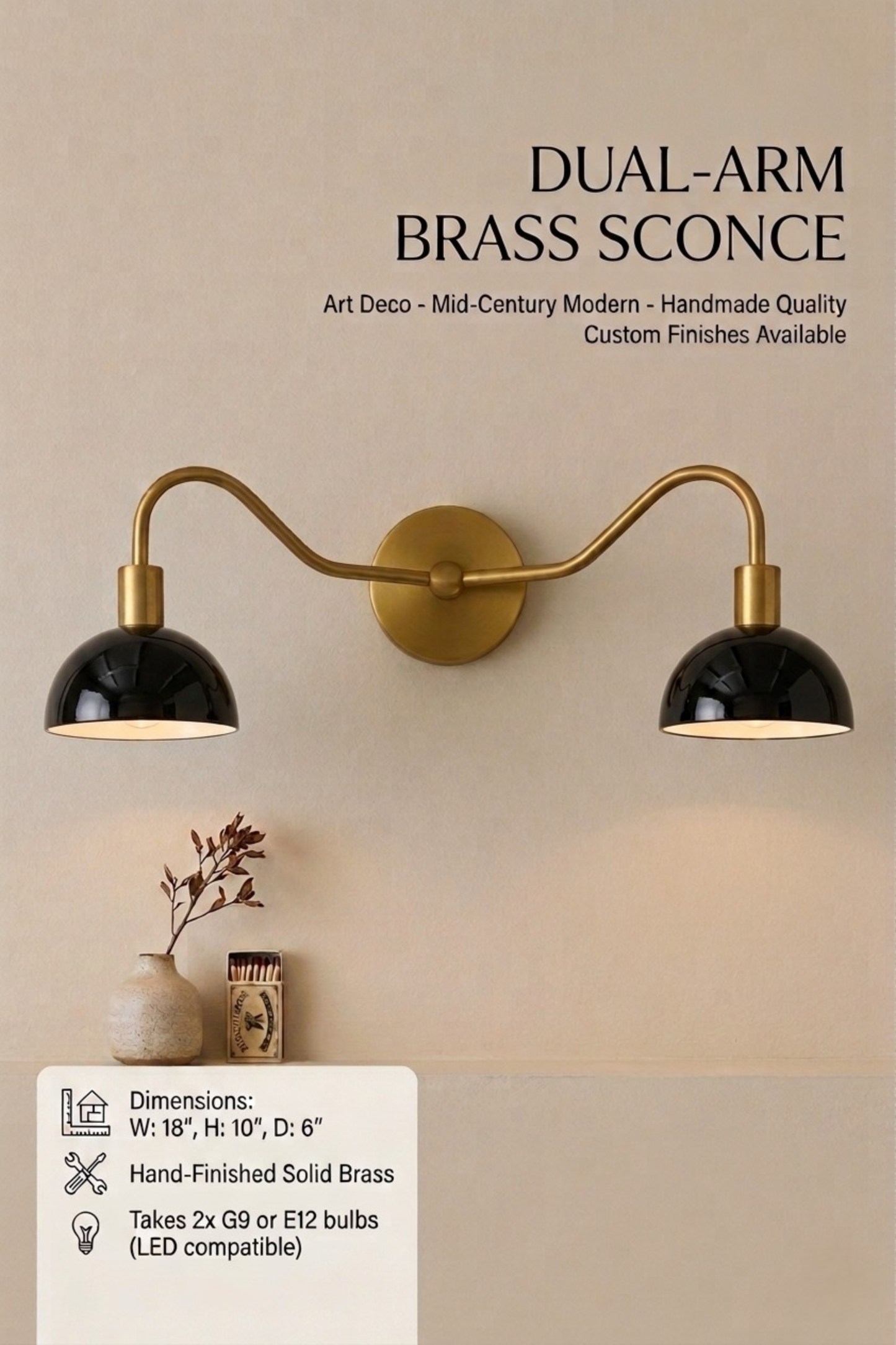 Modern Minimalist Double Arm Brass Wall Sconce – Elegant Dual Light Fixture