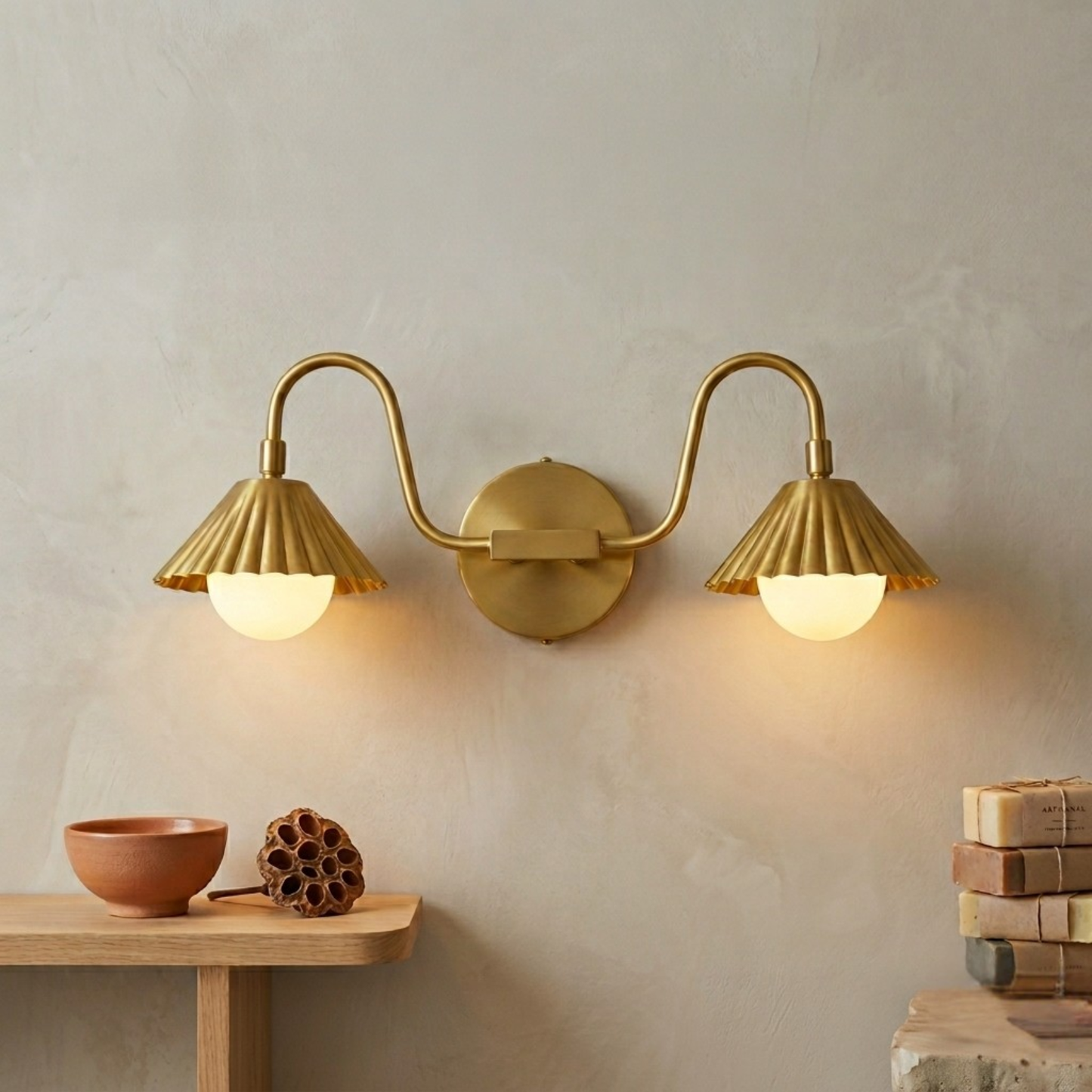 Modern Minimalist Double Arm Brass Wall Sconce – Elegant Dual Light Fixture