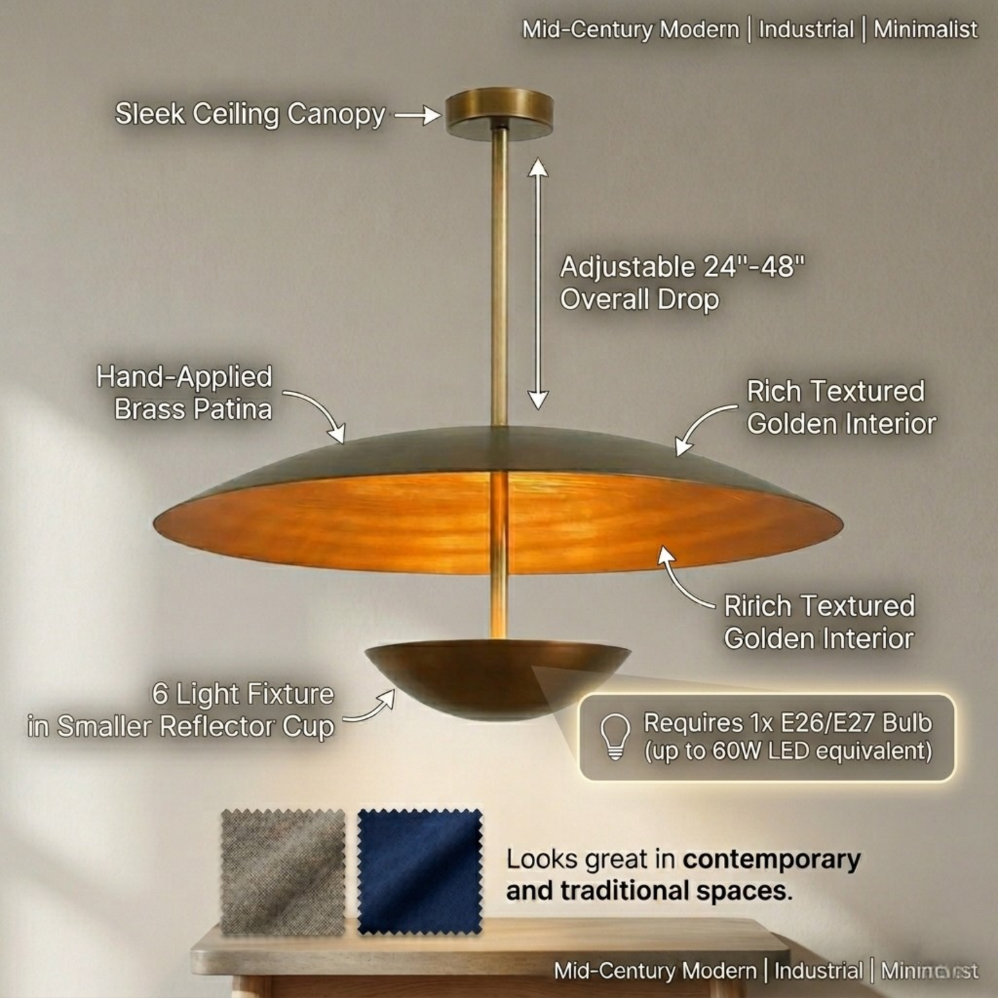 6 Light Flush Mount Ceiling Light Chandelier Brass Pendant light Double Disk Shade Handmade Italian Lighting Fixture