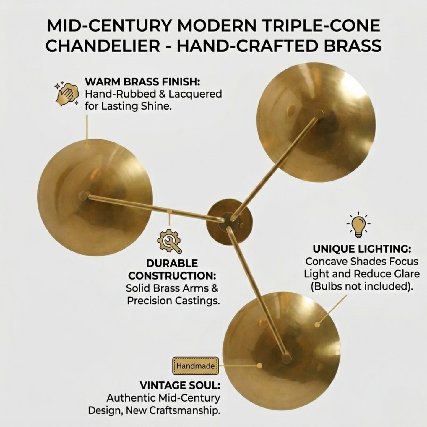 Three-Light Brass Sputnik Flush Mount | Mid-Century Modern Stilnovo Lighting Fixture