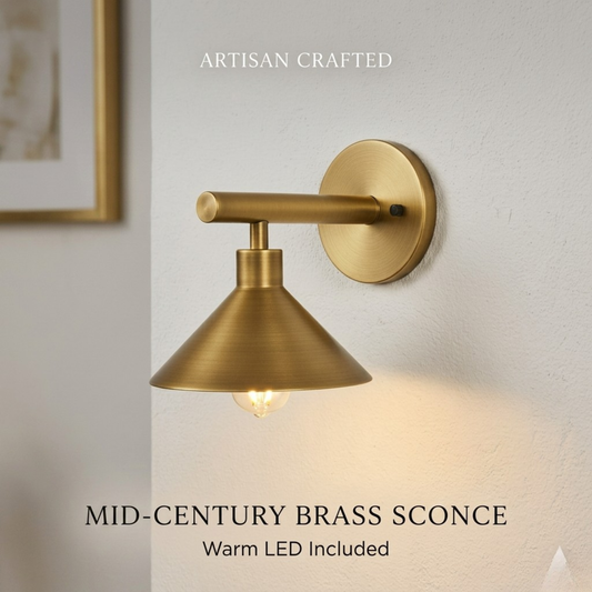 1950's Mid Century Italian Brass Diabolo Sconce, Raw Brass Finish Lamp