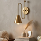 1950's Mid Century Italian Brass Diabolo Sconce, Raw Brass Finish Lamp