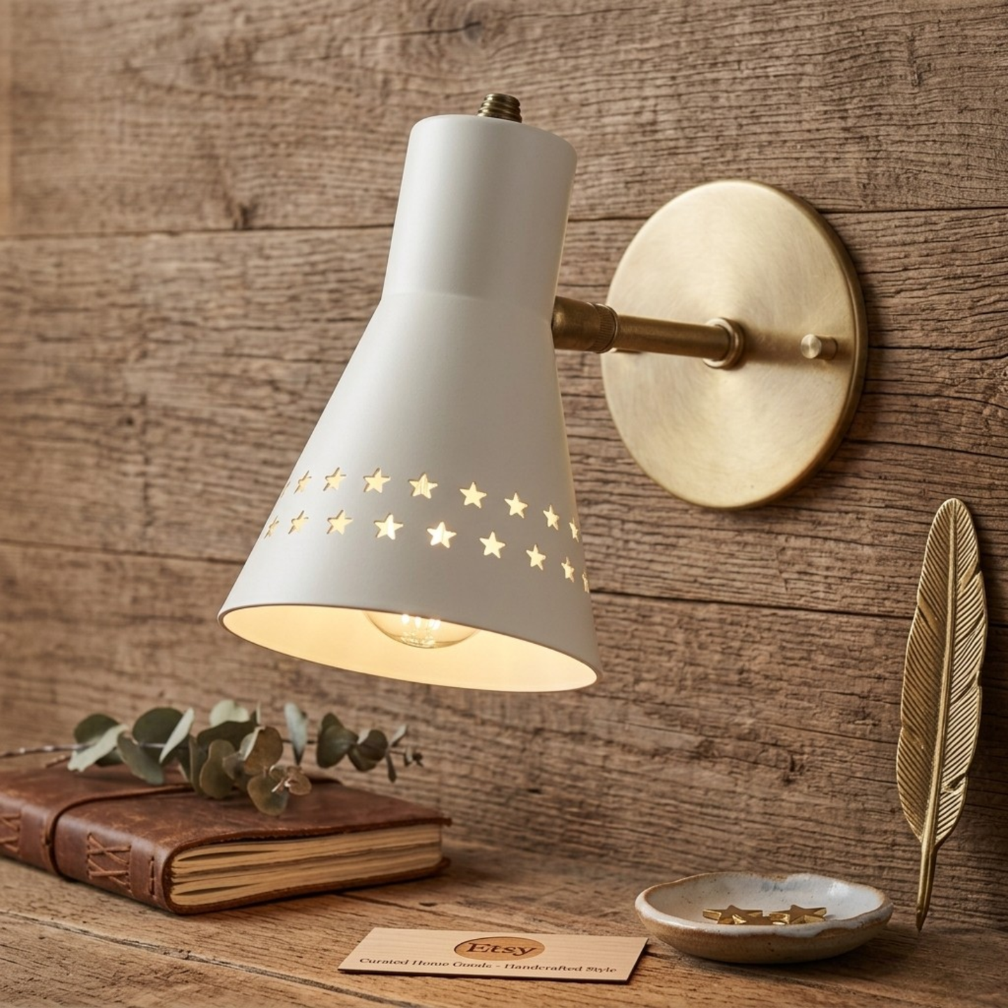 Mid Century Modern Wall Sconce – White Metal Star Cut out Light