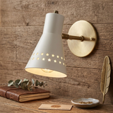 Mid Century Modern Wall Sconce – White Metal Star Cut out Light