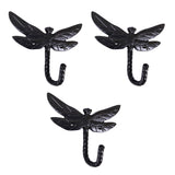 AYZCORP Set of 3 Cast Iron Dragonfly Shape Coat Hooks Wall Art Decor-Dragonfly Shape Hangers and Key Holder-Clothes Rack and Backpack Hanger-Coat Hooks Home Decor for Storage,Living Room