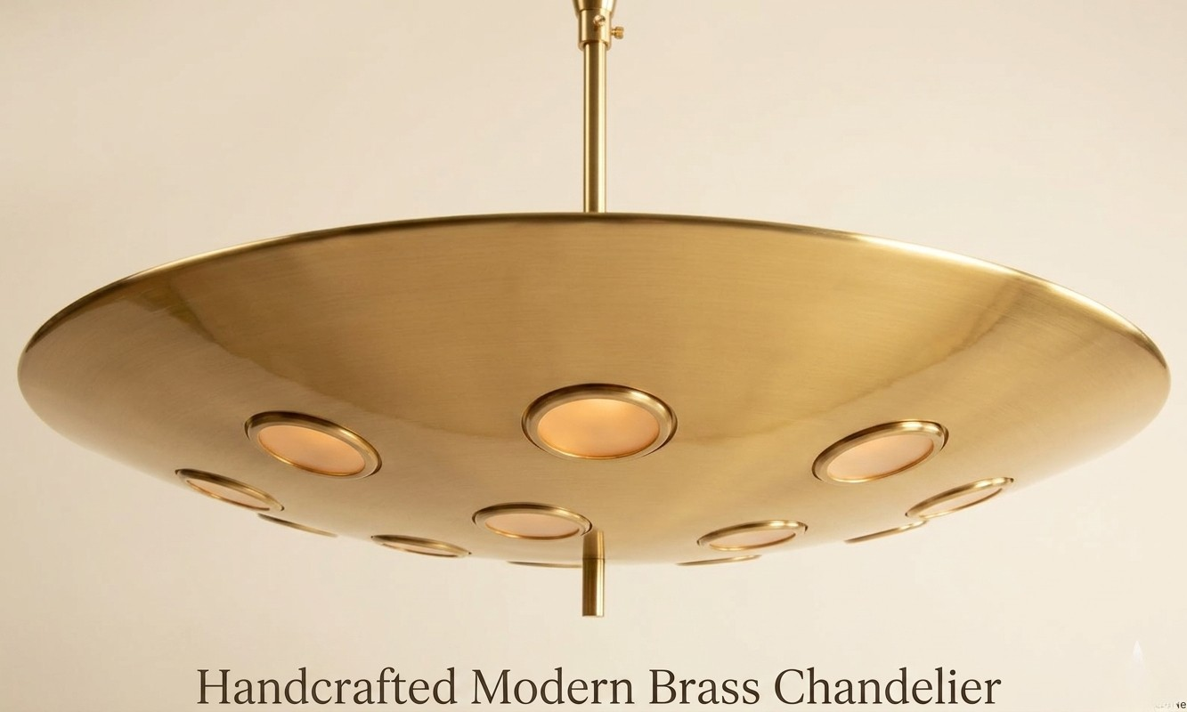Handmade 1950s Mid-Century Modern Cream Cosmic Pendant Light – Cutout Disc Chandelier, Rusted Brass Flush Mount Duo Regolith Style Ceiling
