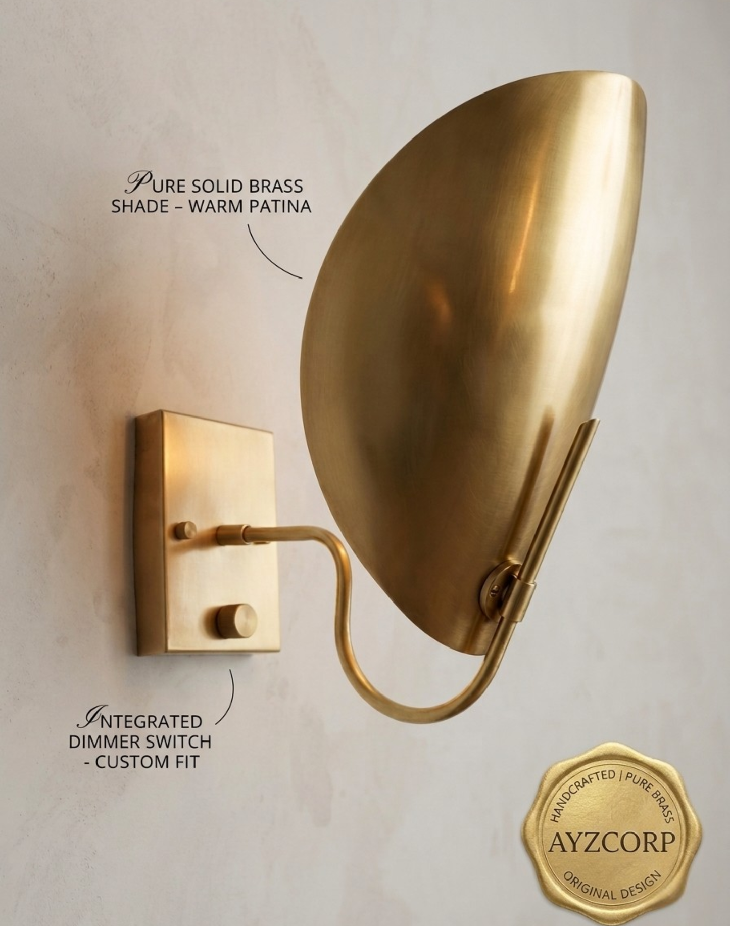 1950's Mid Century Italian Brass Diabolo Sconce, Raw Brass Finish Lamp