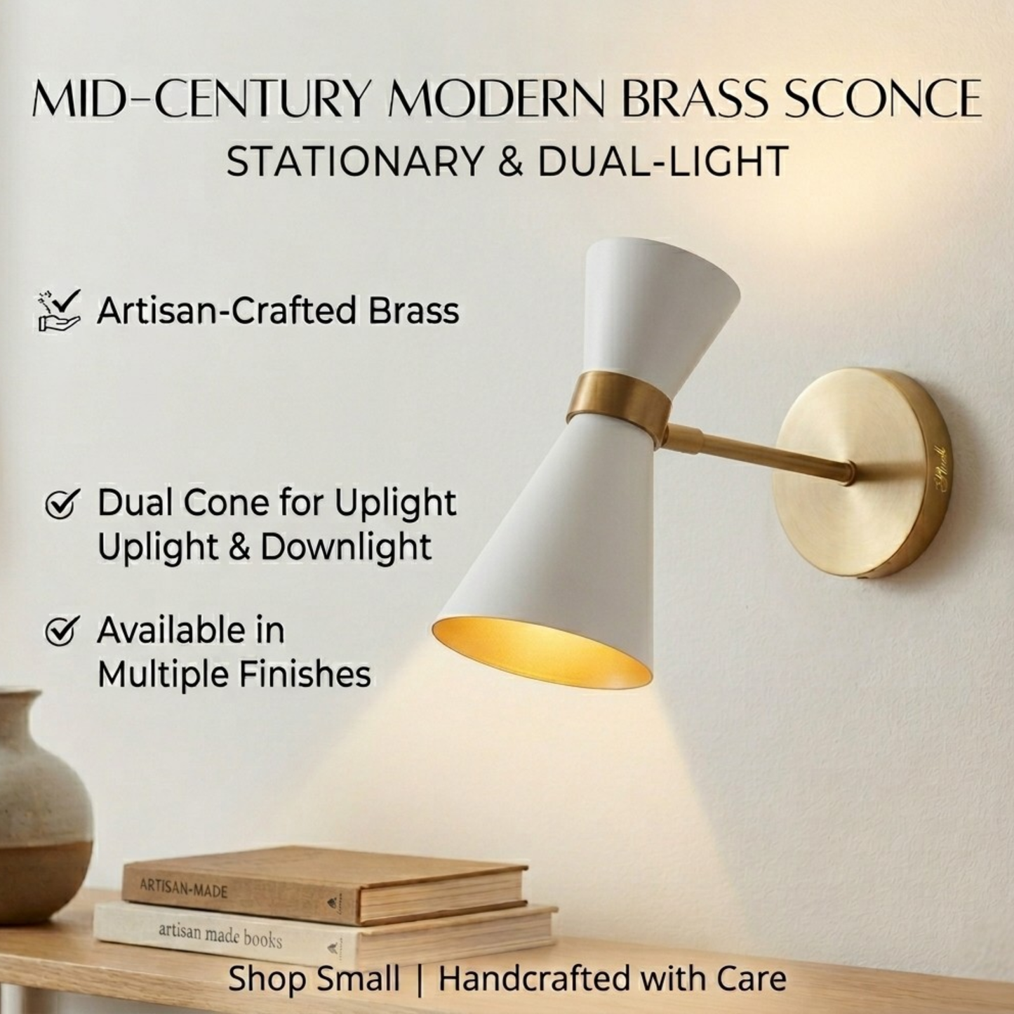 1950's Mid Century Italian Brass Diabolo Sconce, White Finish Lamp