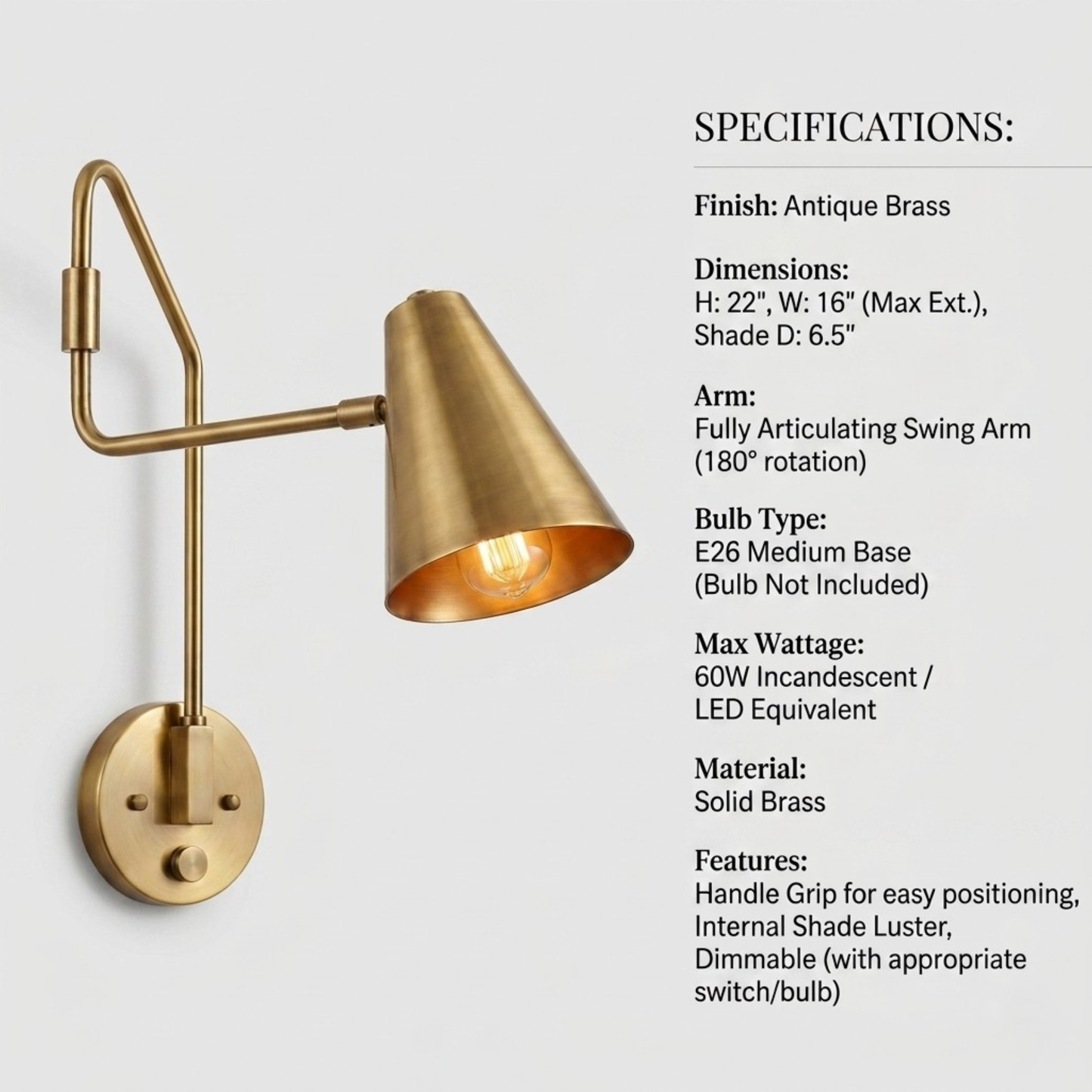 950's Mid Century Italian Brass Diabolo Sconce, Raw Brass Finish Lamp