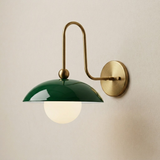 1950's Mid Century Italian Brass Diabolo Sconce, Green Finish Lamp