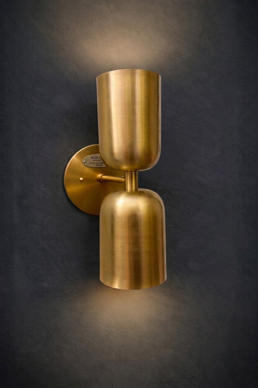 1950's Mid Century Italian Brass Diabolo Sconce, Raw Brass Finish Lamp