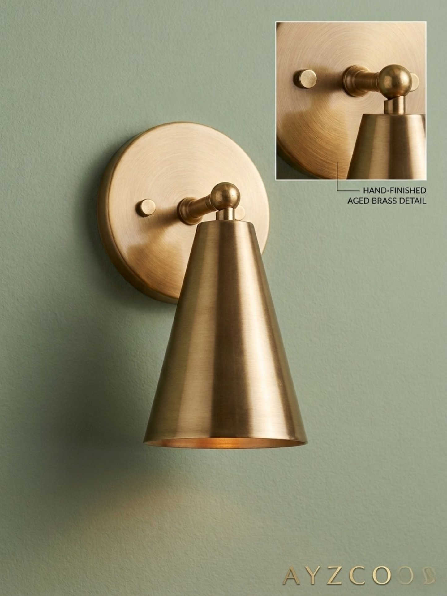 1 Light Raw brass Wall Sconce Light | Wall Sconces Lamp | Mid Century Modern Raw Brass Italian Wall Scone | Cone Wall Sconce Light