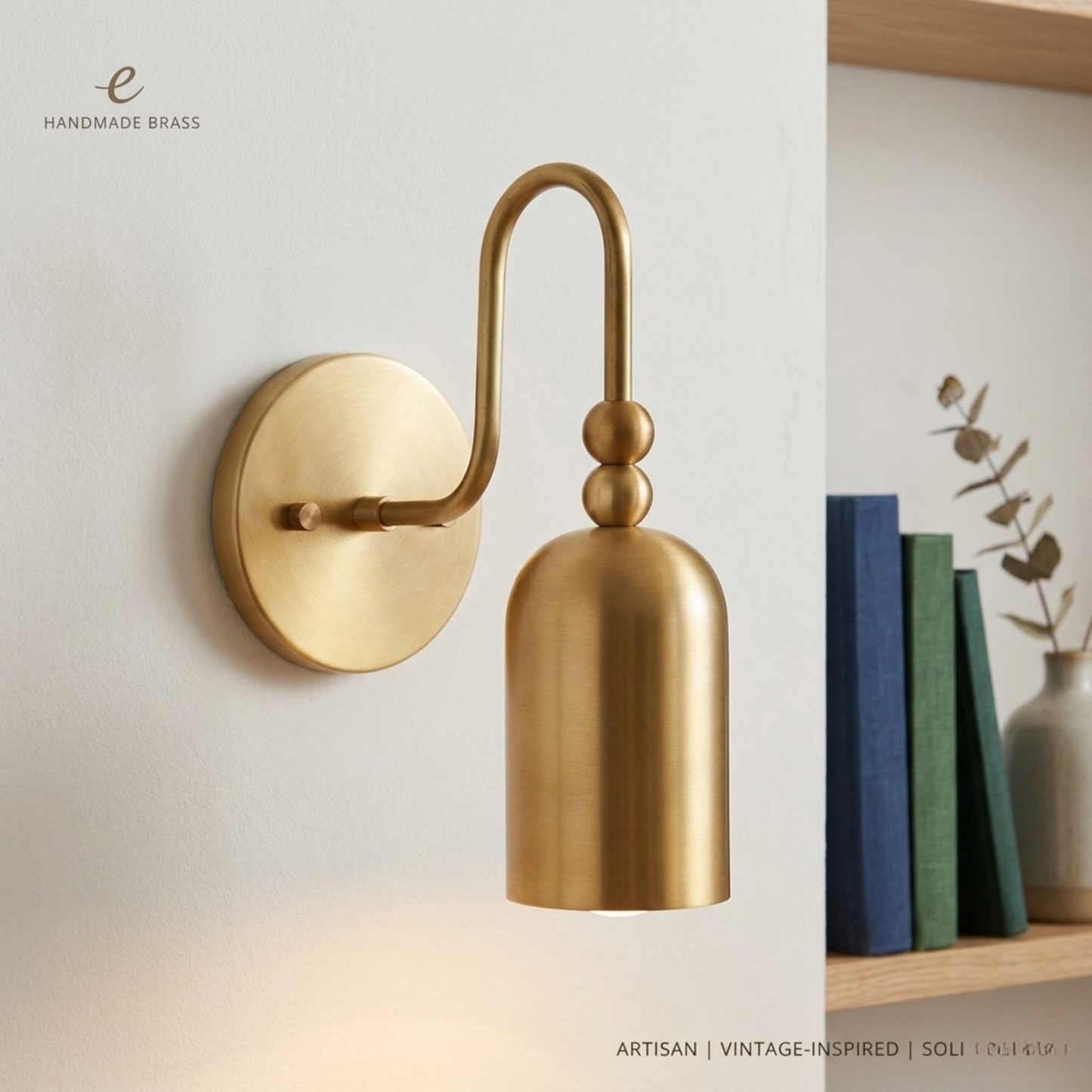 1950's Mid Century Italian Brass Diabolo Sconce, Raw Brass Finish Lamp