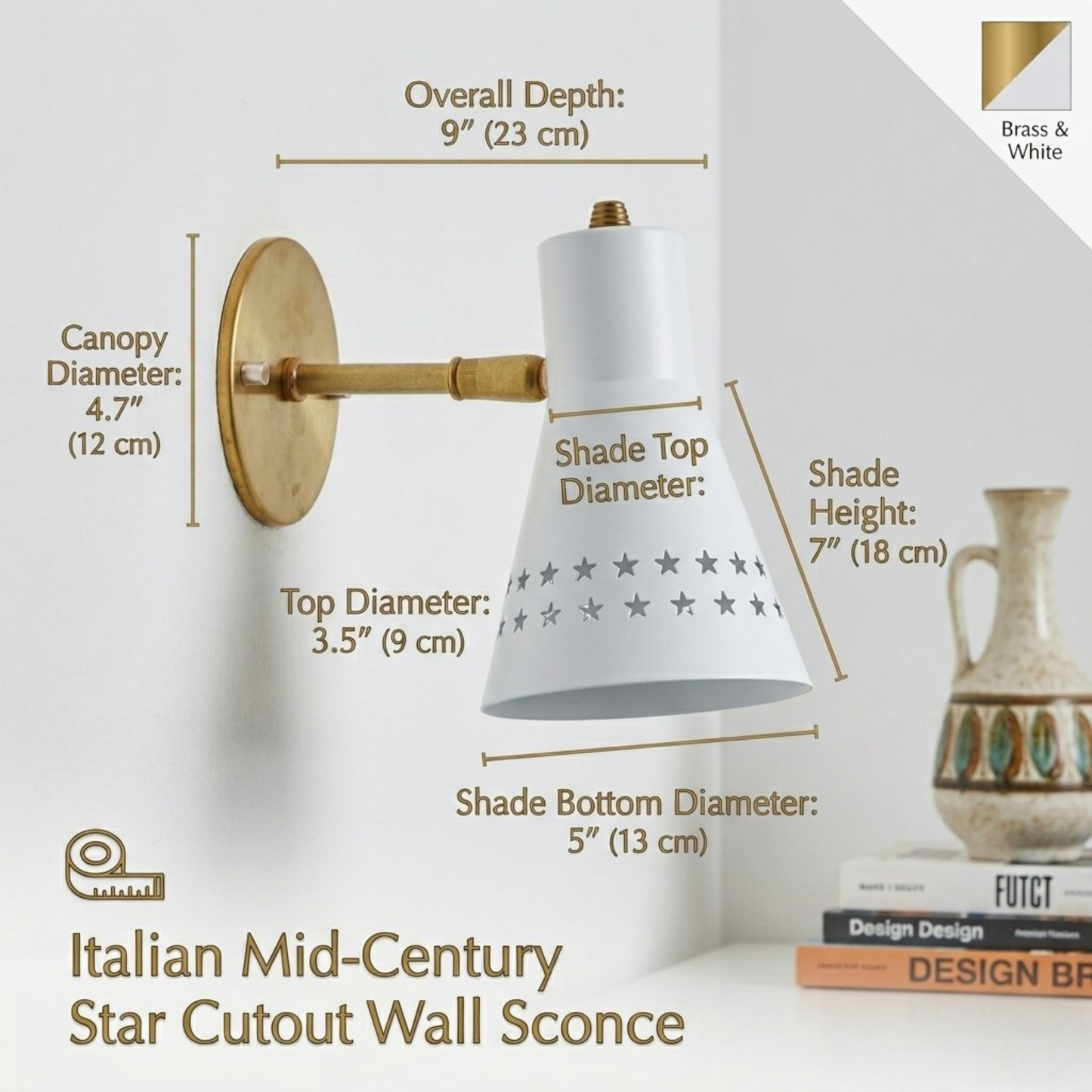 Mid Century Modern Wall Sconce – White Metal Star Cut out Light