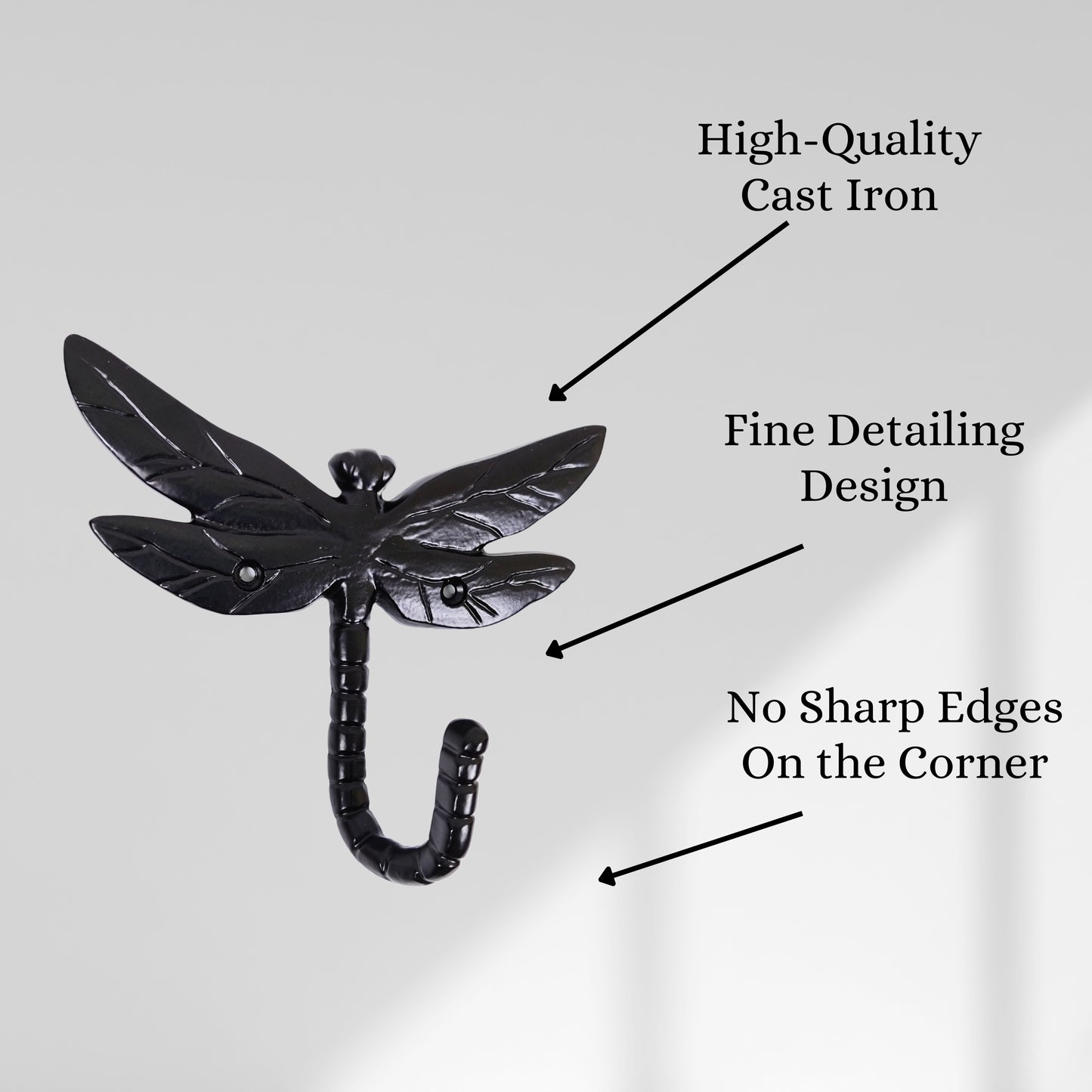 AYZCORP Set of 3 Cast Iron Dragonfly Shape Coat Hooks Wall Art Decor-Dragonfly Shape Hangers and Key Holder-Clothes Rack and Backpack Hanger-Coat Hooks Home Decor for Storage,Living Room