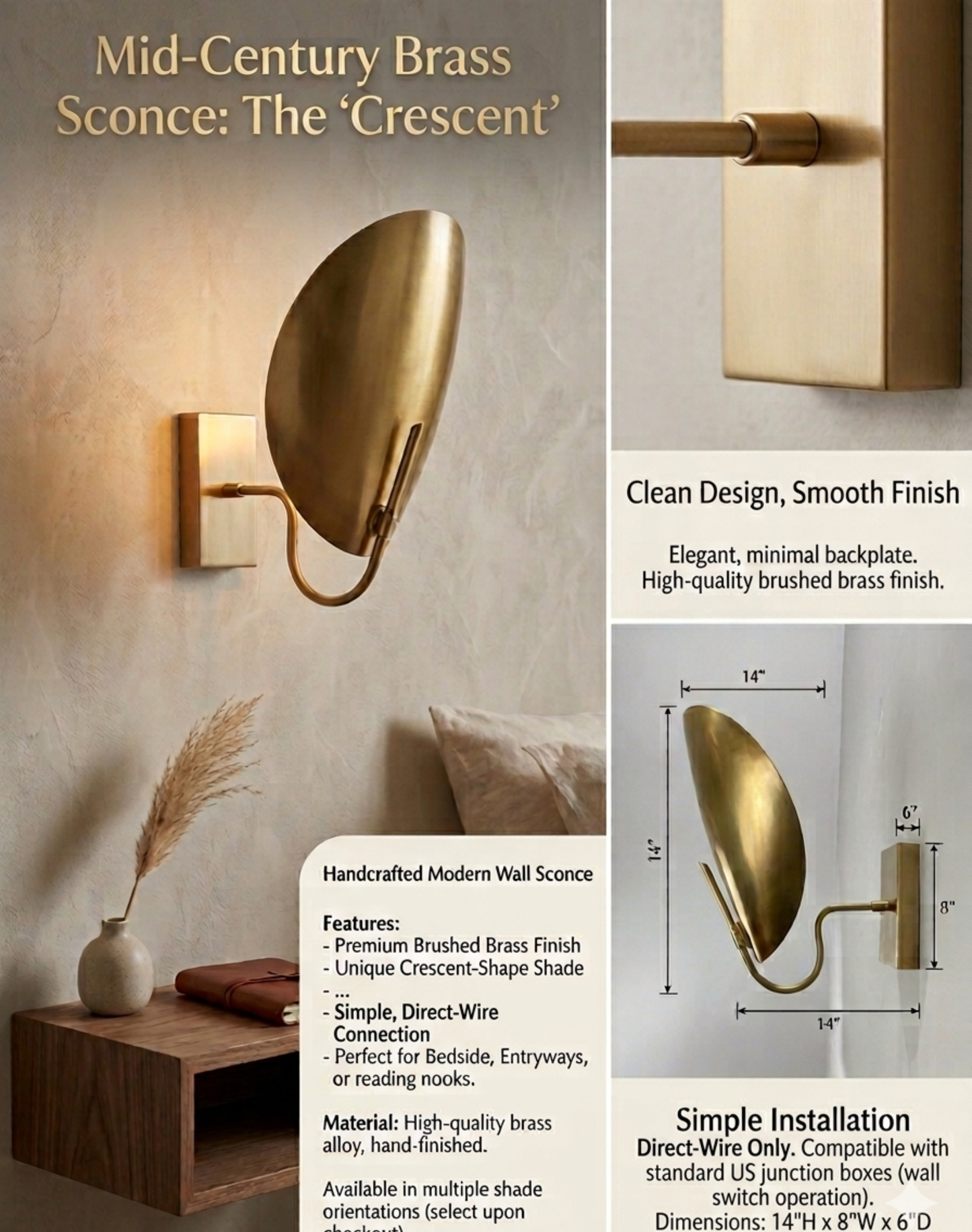 1950's Mid Century Italian Brass Diabolo Sconce, Raw Brass Finish Lamp