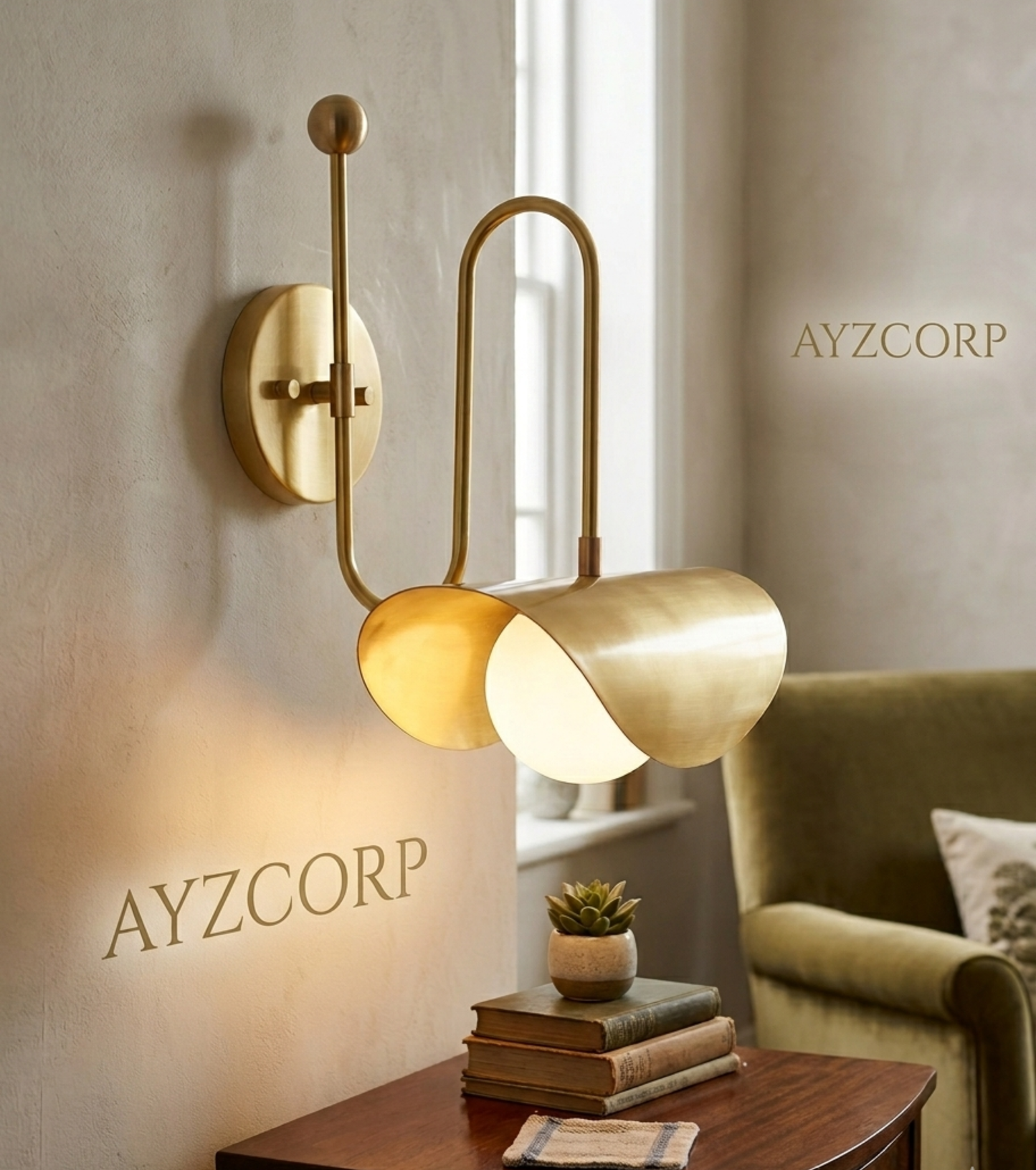 1950's Mid Century Italian Brass Diabolo Sconce, Raw Brass Finish Lamp