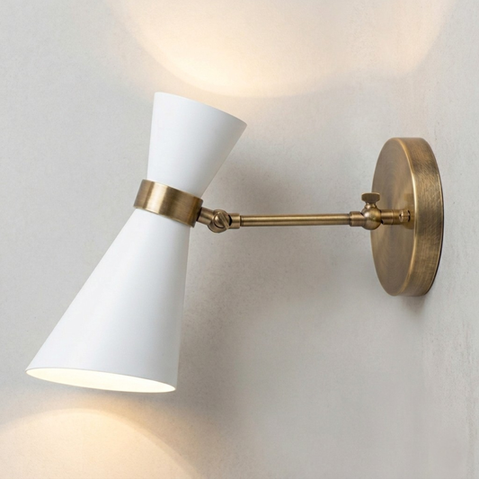 1950's Mid Century Italian Brass Diabolo Sconce, White Finish Lamp