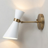 1950's Mid Century Italian Brass Diabolo Sconce, White Finish Lamp