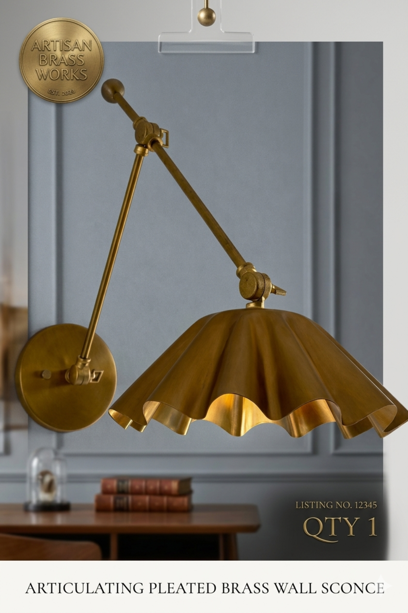 1950's Mid Century Italian Brass Diabolo Sconce, Raw Brass Finish Lamp