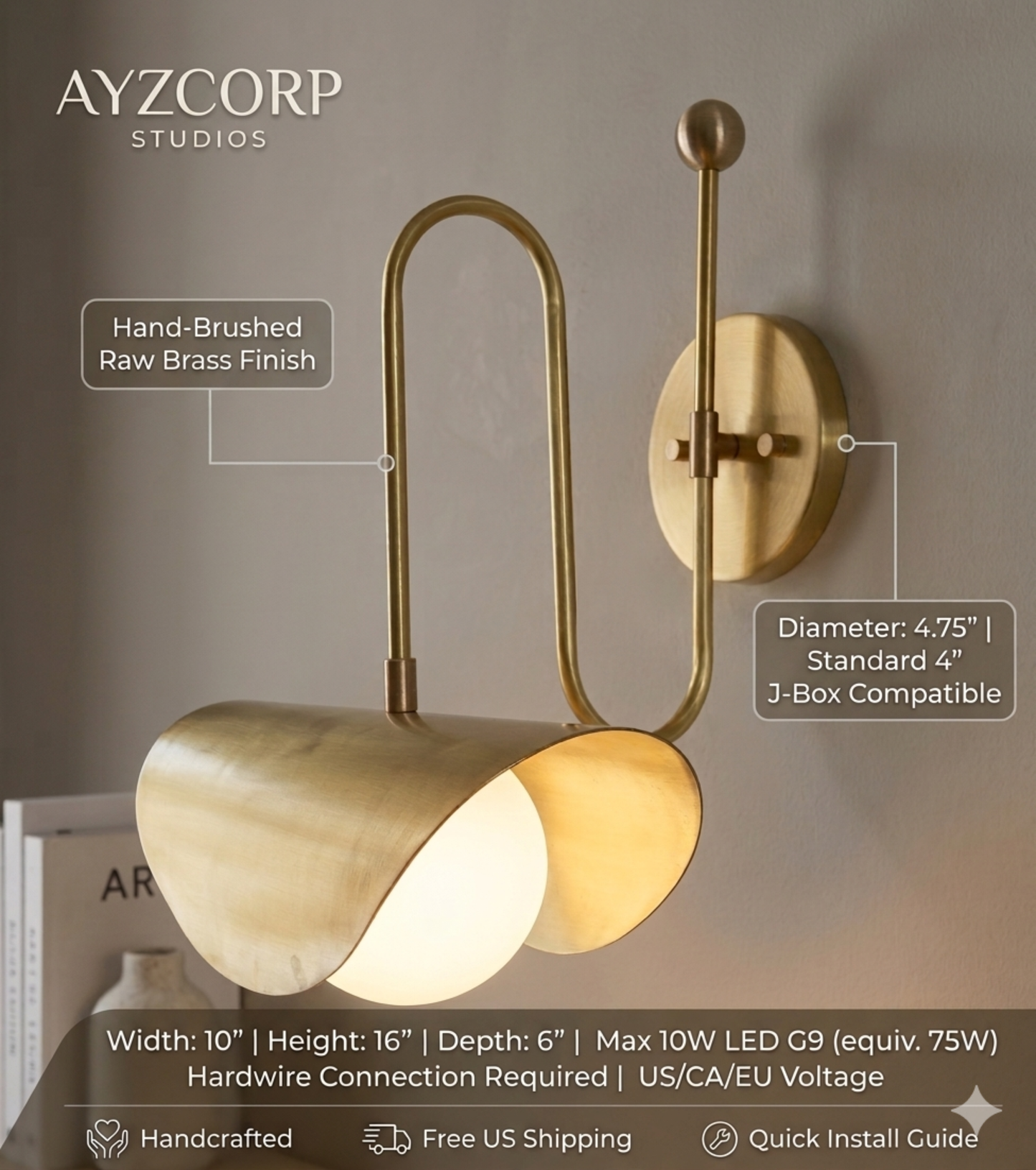 1950's Mid Century Italian Brass Diabolo Sconce, Raw Brass Finish Lamp