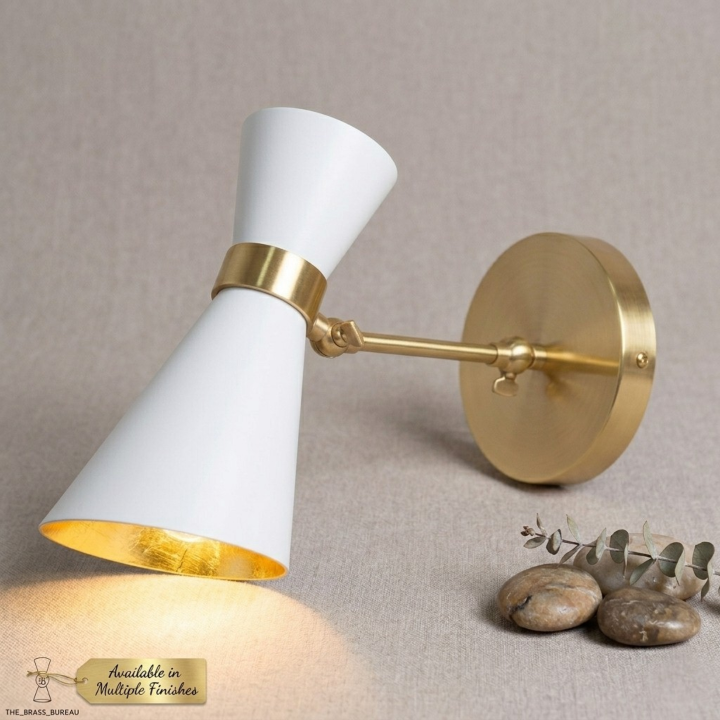 1950's Mid Century Italian Brass Diabolo Sconce, White Finish Lamp
