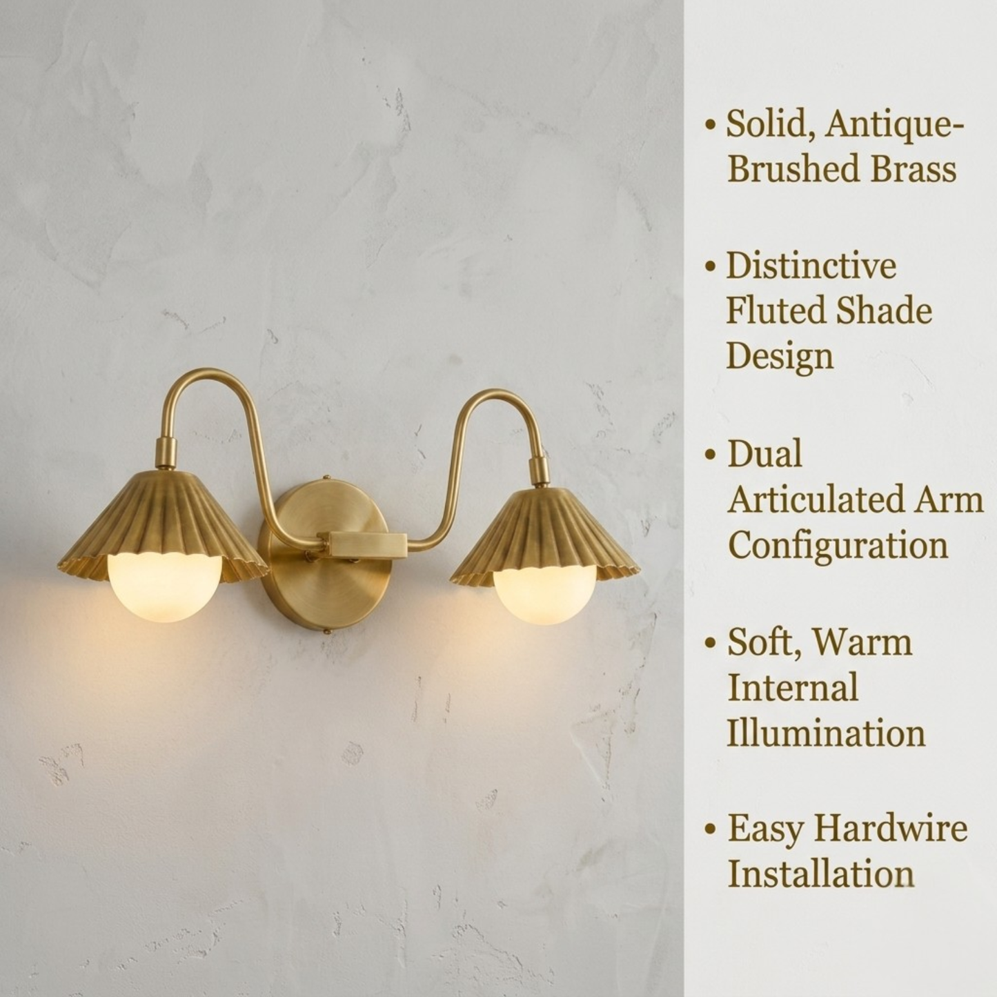 Modern Minimalist Double Arm Brass Wall Sconce – Elegant Dual Light Fixture
