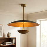 6 Light Flush Mount Ceiling Light Chandelier Brass Pendant light Double Disk Shade Handmade Italian Lighting Fixture