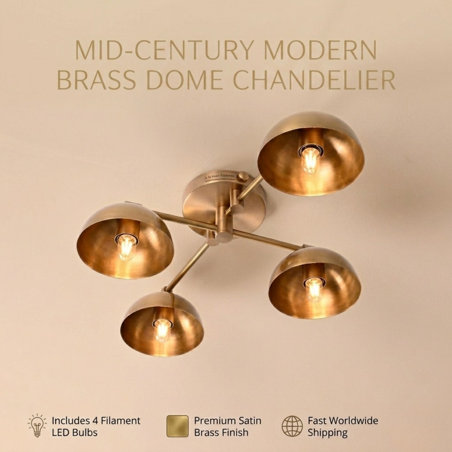 Handmade Mid-Century Modern Brass Chandelier | Cone Shade Pendant Light