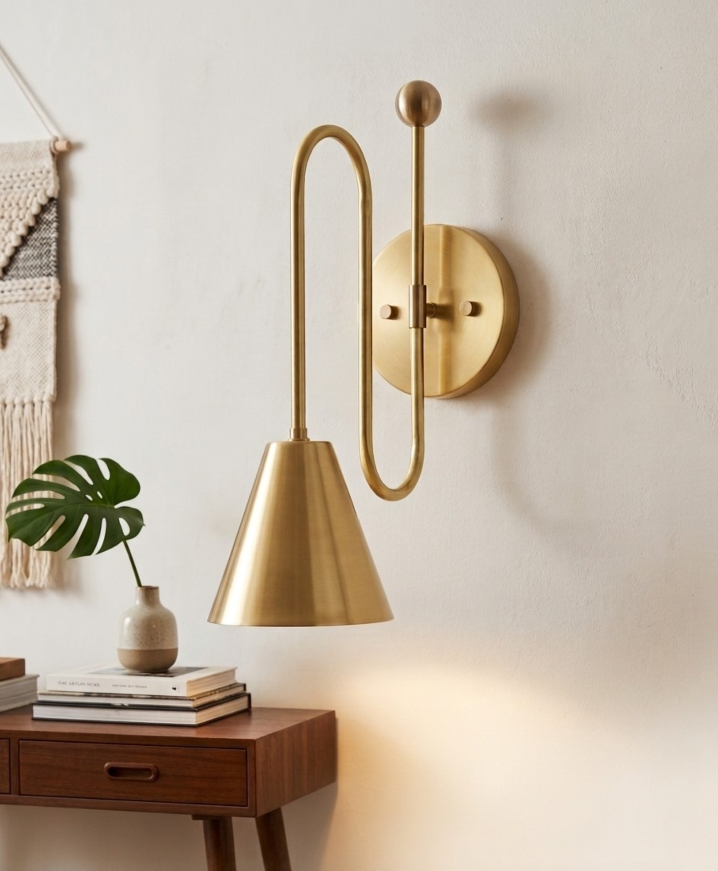 1950's Mid Century Italian Brass Diabolo Sconce, Raw Brass Finish Lamp