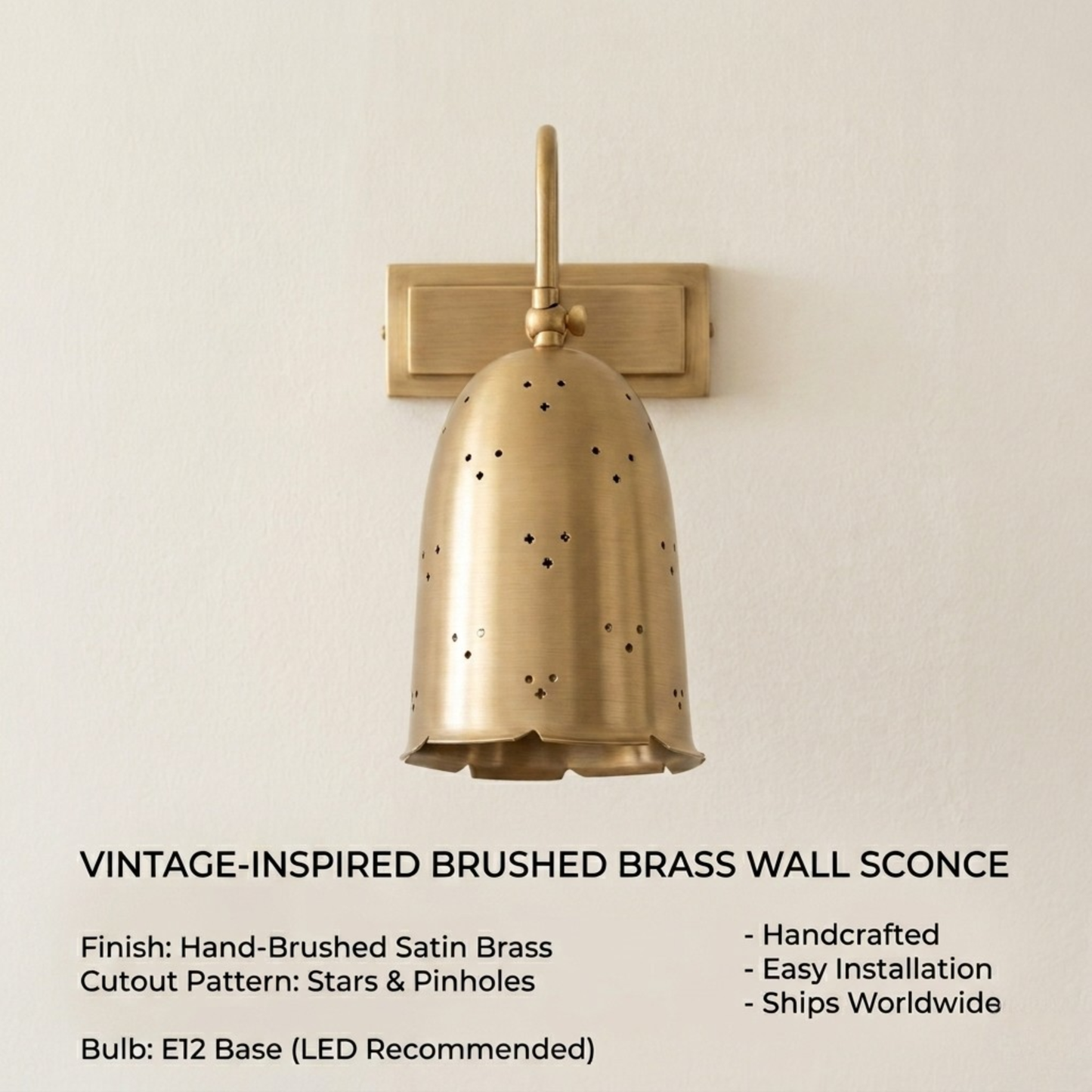 Perforated bell shade Design , Wall Lights, Brass Wall Sconce Contemporary Mid Century Lamp